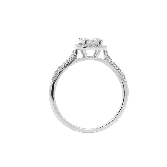 Anillo de compromiso clásico con halo pavé — Amelia Maia.