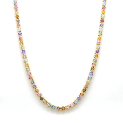 Collar rainbow pastel con diamantes fancy de 10 ct en oro 14k — Amelia Maia.