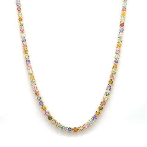 Collar rainbow pastel con diamantes fancy de 10 ct en oro 14k — Amelia Maia.