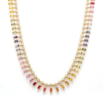 Collar de lujo con baguettes multicolor y diamantes FG VS1 — Amelia Maia.
