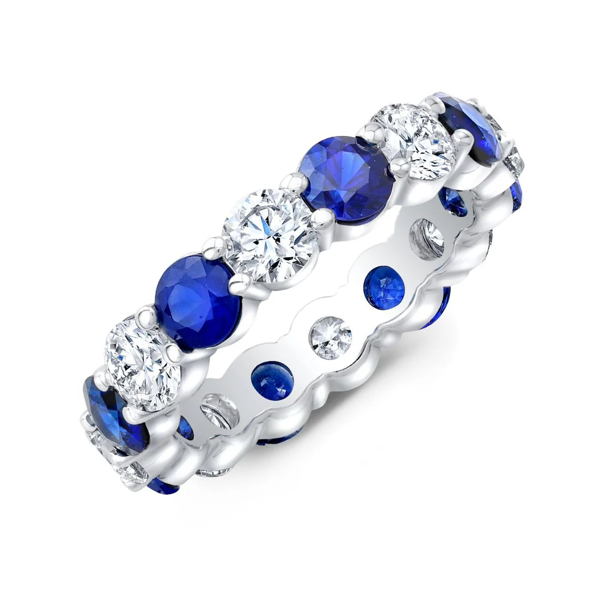 Anillo eternity con zafiros azules y diamantes 3.00 ct en oro blanco — Amelia Maia.