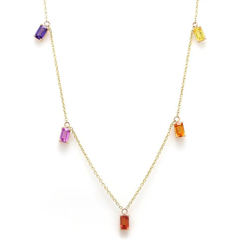 Collar minimalista con diamantes fancy multicolor en corte baguette — Amelia Maia.