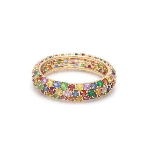 Anillo eternity pavé multicolor en oro rosa 14k con diamantes de laboratorio éticos — Amelia Maia.