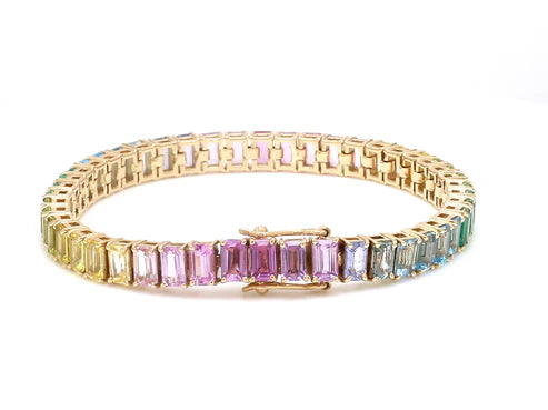 Pulsera Tennis con fancy diamonds multicolor de laboratorio en oro 14k — Amelia Maia.