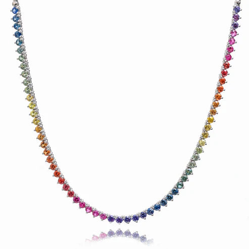 Collar tennis rainbow de 16 pulgadas con diamantes fancy multicolor — Amelia Maia.