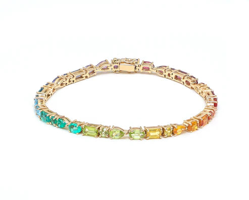 Brazalete Rainbow Statement con fancy diamonds de laboratorio en oro 14k — Amelia Maia.