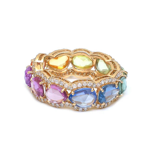 Anillo Oval Halo con diamantes de laboratorio multicolor e incoloros en oro 14k — Amelia Maia.