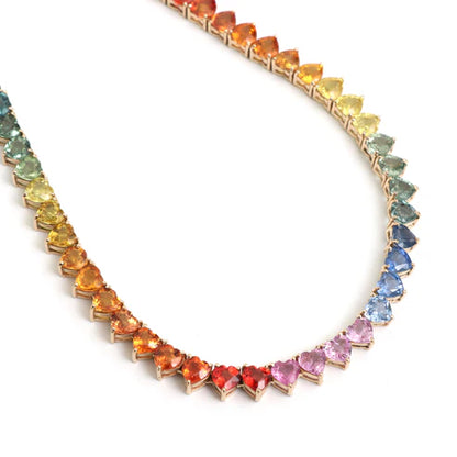 Collar rainbow con diamantes fancy en forma de corazón 9 ct — Amelia Maia.