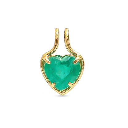 Dije de esmeralda lab-grown corte corazón de 1.60 ct montado en oro sólido de 14K.