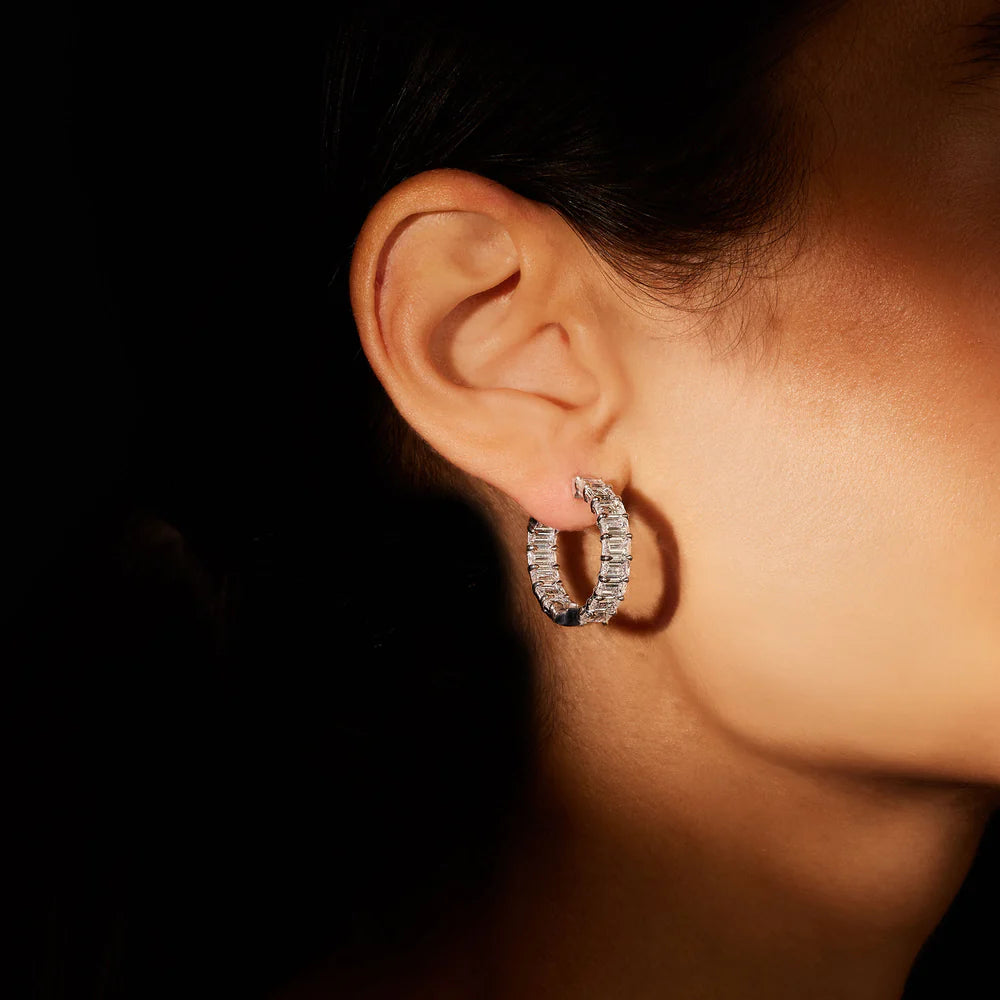 Aretes de aro con diamantes rectangulares F+/VS1+