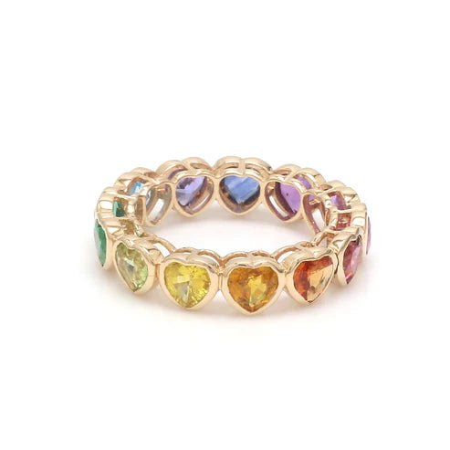Anillo eternity corazón multicolor en oro amarillo 14k con diamantes de laboratorio de colores — Amelia Maia.