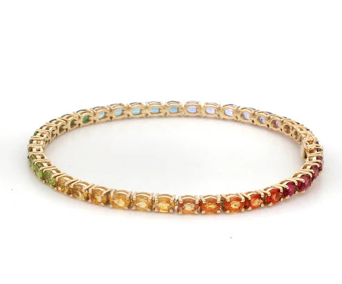 Pulsera tipo tennis con diamantes de colores en oro 14k — Amelia Maia.