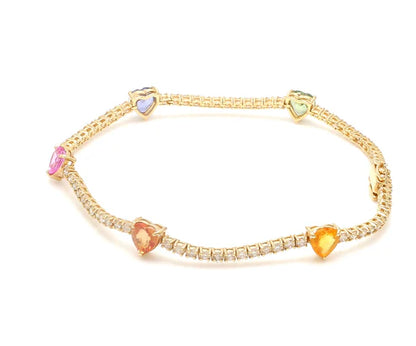 Brazalete Rainbow Hearts con fancy diamonds de laboratorio multicolor — Amelia Maia.