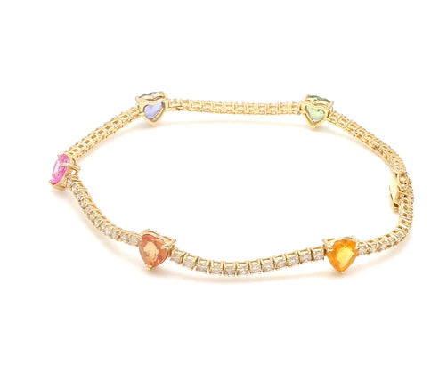 Brazalete Rainbow Hearts con fancy diamonds de laboratorio multicolor — Amelia Maia.