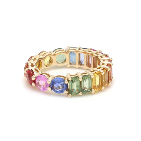 Anillo eternity dual multicolor en oro rosa 14k con diamantes de laboratorio de colores — Amelia Maia.