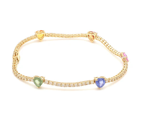 Pulsera elegante con diamantes de colores en forma de corazón — Amelia Maia.