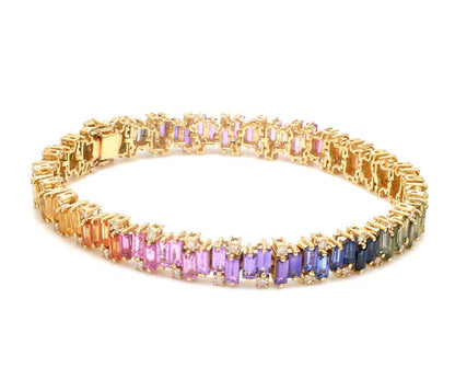 Brazalete Rainbow Baguette con fancy diamonds de laboratorio multicolor — Amelia Maia.