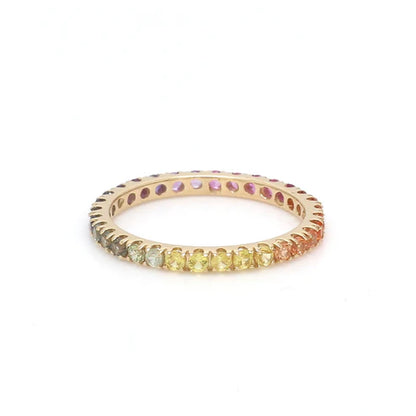Anillo eternity multicolor oro amarillo 14k con diamantes de laboratorio éticos — Amelia Maia.