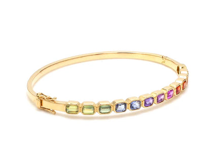 Pulsera rígida con diamantes multicolor corte esmeralda — Amelia Maia.