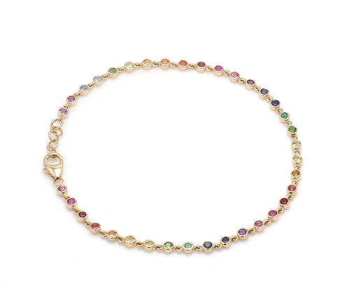 Pulsera Delicada Rainbow con fancy diamonds de laboratorio en oro 14k — Amelia Maia.