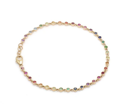 Pulsera Delicada Rainbow con fancy diamonds de laboratorio en oro 14k — Amelia Maia.