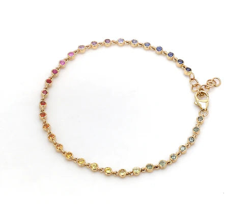 Pulsera Minimal Rainbow con fancy diamonds de laboratorio en oro 14k — Amelia Maia.