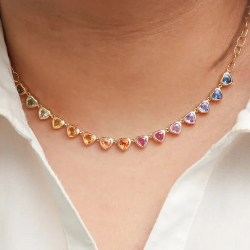 Collar de lujo con diamantes multicolor 8 ct en oro 14k o plata 925 — Amelia Maia.