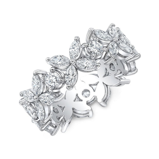 Anillo eternity con diamantes marquesa y redondos 2.60 ct en oro blanco — Amelia Maia.