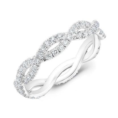 Anillo infinity entrelazado con diamantes 0.80 ct en oro blanco — Amelia Maia.