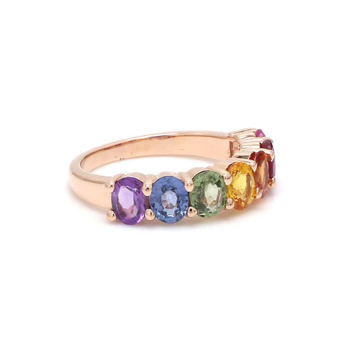 Anillo eternity oval multicolor oro rosa 14k con diamantes de laboratorio éticos — Amelia Maia.