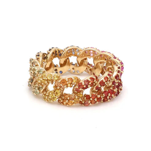 Anillo eternity link multicolor oro amarillo 14k con diamantes de laboratorio de colores — Amelia Maia.