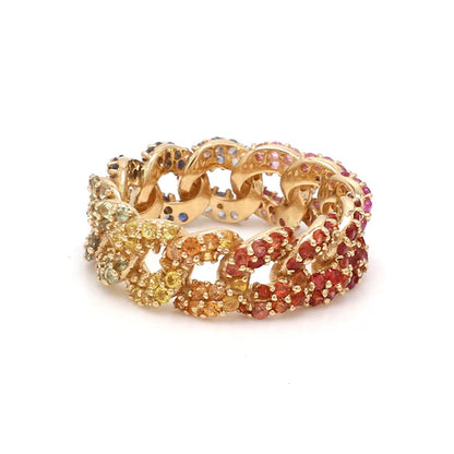 Anillo eternity link multicolor oro amarillo 14k con diamantes de laboratorio de colores — Amelia Maia.