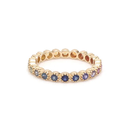 Anillo eternity redondo 2 mm en oro amarillo 14k con diamantes de laboratorio de colores — Amelia Maia.