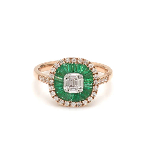 Anillo Esmeralda Baguette con Diamante Central | Oro 14k o Plata 925