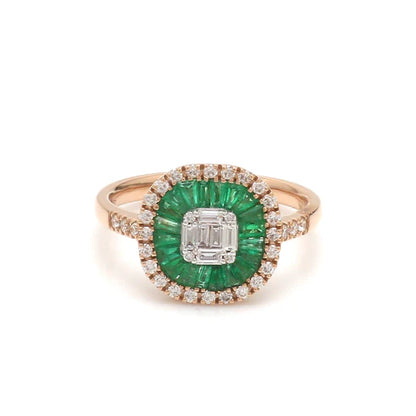 Anillo Esmeralda Baguette con Diamante Central | Oro 14k o Plata 925