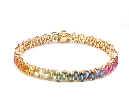 Brazalete Rainbow Pear con fancy diamonds corte pera en oro 14k — Amelia Maia.