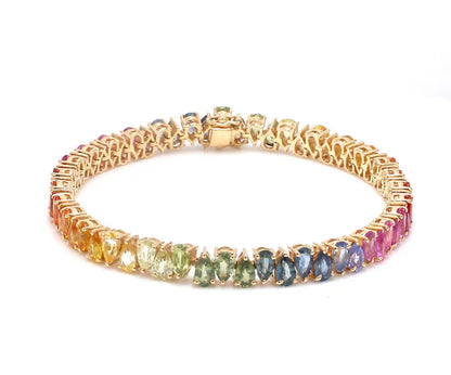 Brazalete Rainbow Pear con fancy diamonds corte pera en oro 14k — Amelia Maia.