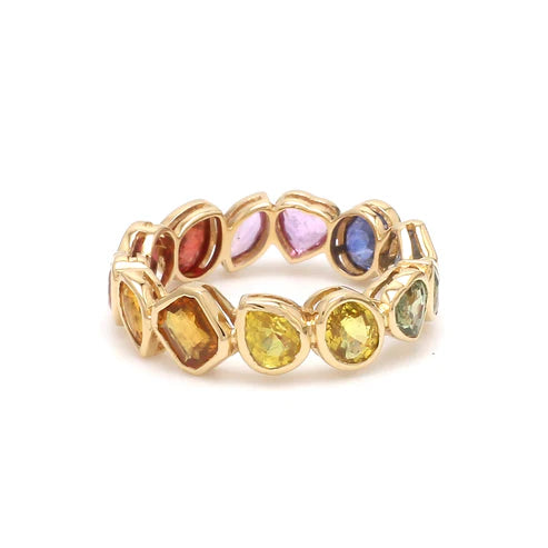 Anillo eternity prisma mixto en oro amarillo 14k con diamantes de laboratorio multicolor — Amelia Maia.