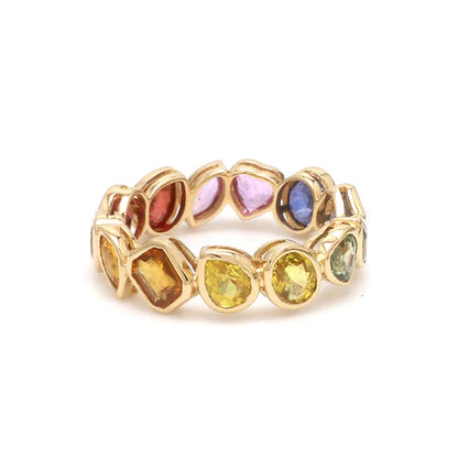 Anillo eternity prisma mixto en oro amarillo 14k con diamantes de laboratorio multicolor — Amelia Maia.