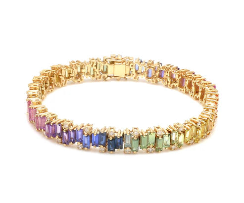 Pulsera con diamantes de colores y diamantes incoloros corte baguette — Amelia Maia.